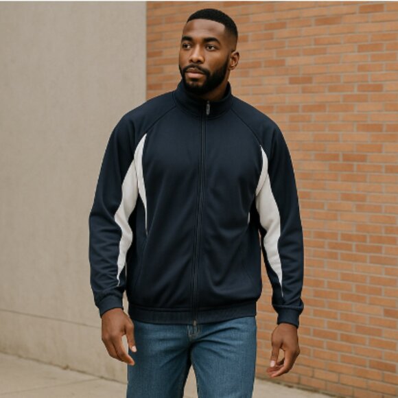 Eddie D Boardsport Men’s Track Jacket 2XLT Navy Blue White Inserts Zip Up Elasti - Picture 9 of 16